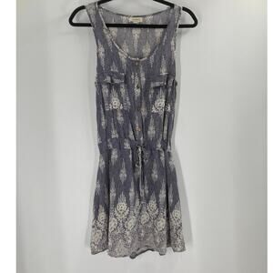 Be Beach Exist Boho Print Blue Cinch Waist Mini Lined Dress Women’s Small